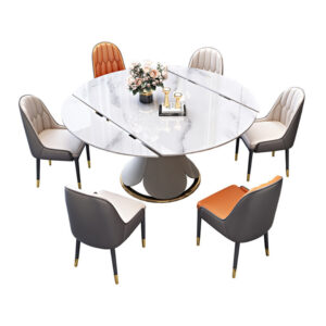 MARMO Extendable Sintered Stone Round Dining Table and Chairs