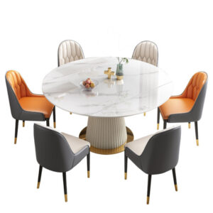 TAVOLO Extendable Sintered Stone Round Dining Table and Chairs